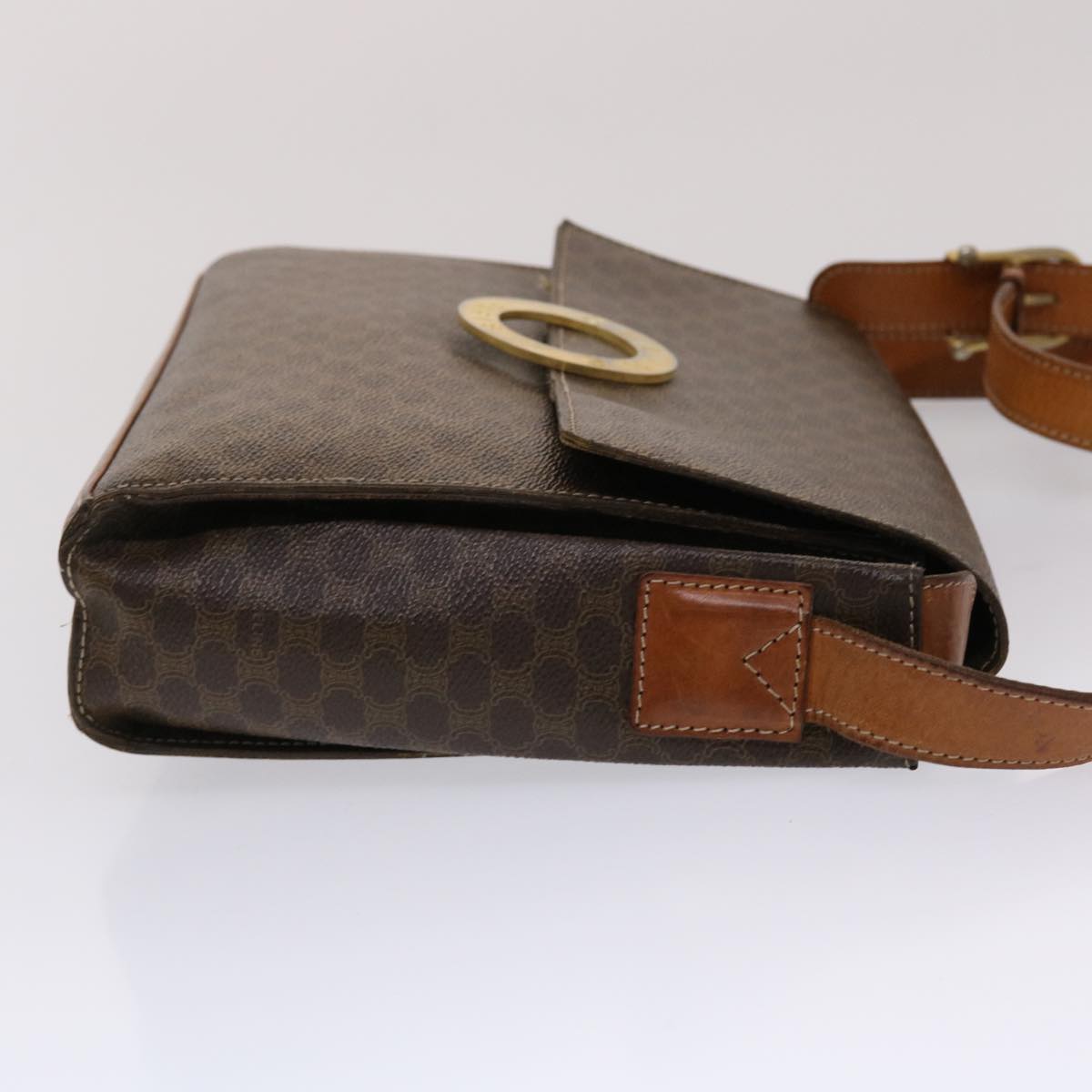Celine Macadam Canvas Shoulder Bag PVC Leather Brown 49113