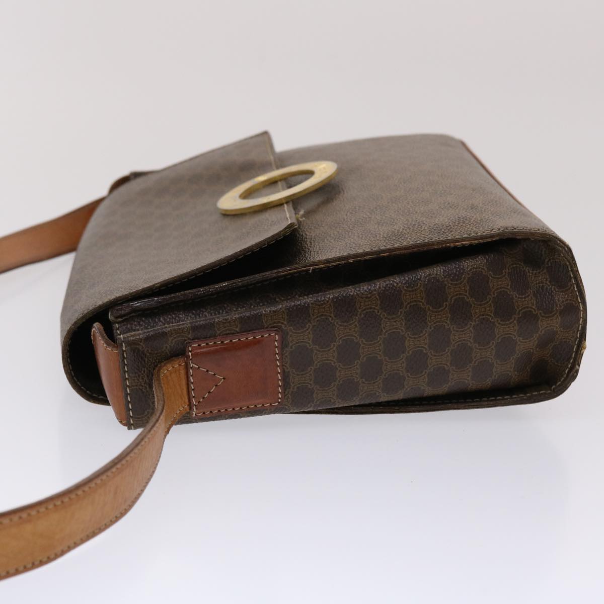 Celine Macadam Canvas Shoulder Bag PVC Leather Brown 49113