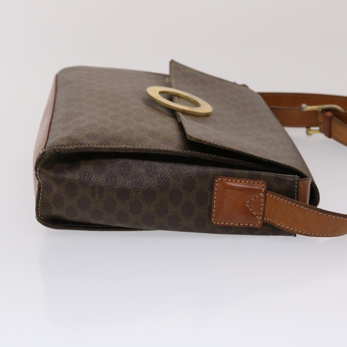 Celine Macadam Canvas Shoulder Bag PVC Leather Brown 49113