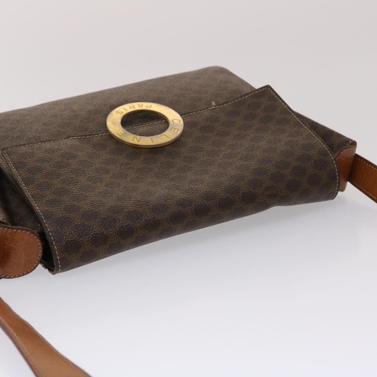 Celine Macadam Canvas Shoulder Bag PVC Leather Brown 49113