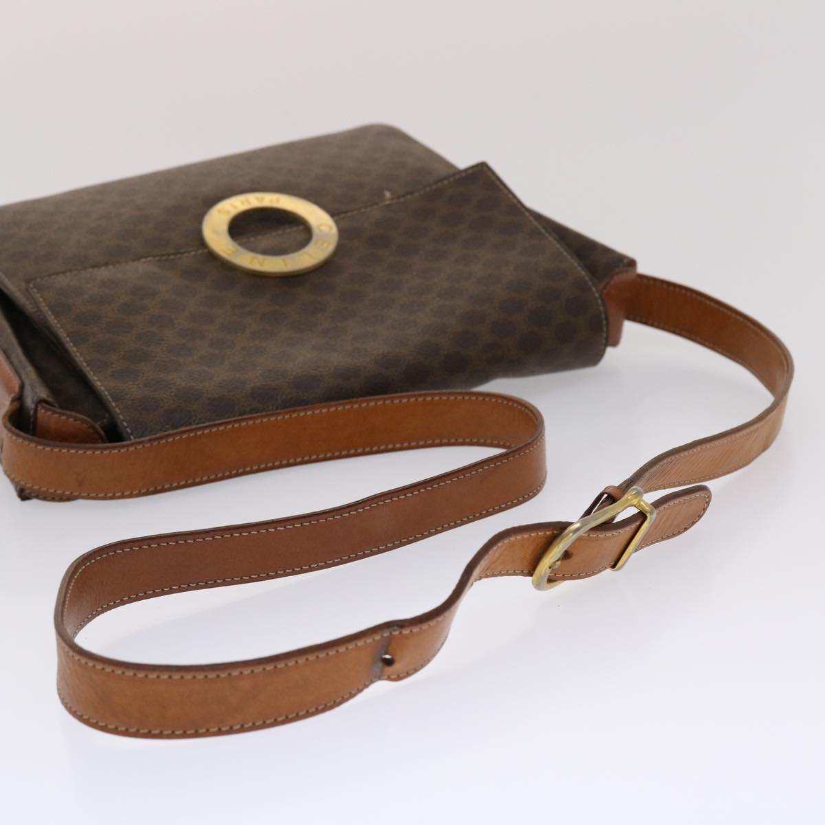 Celine Macadam Canvas Shoulder Bag PVC Leather Brown 49113