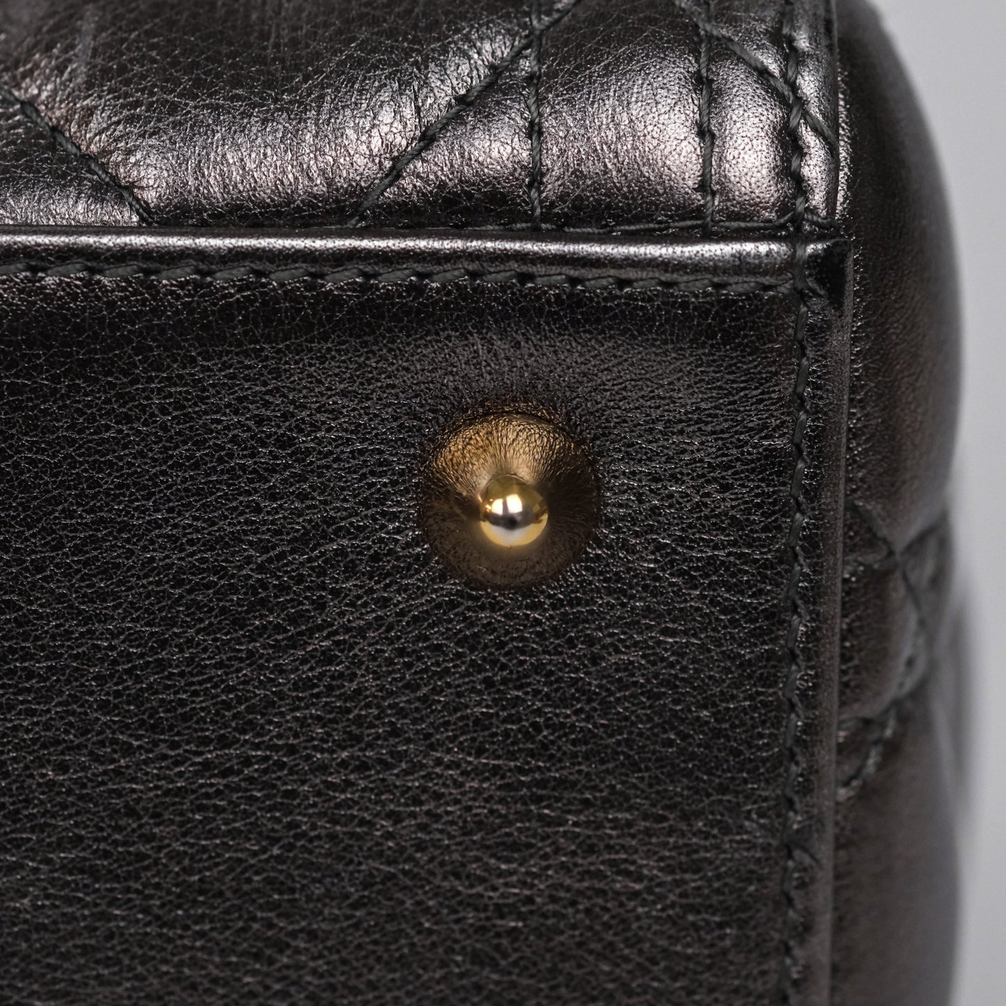 Christian Dior Medium Lady Dior Metallic Dark Grey Lambskin Gold Hardware