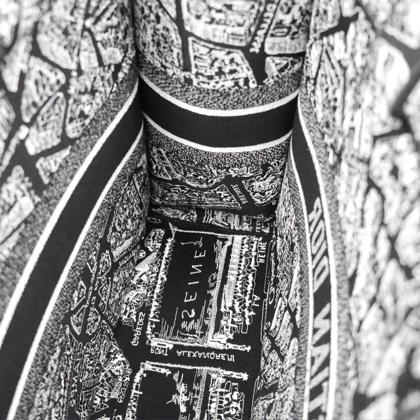 Christian Dior Large Dior Black and White Plan de Paris Embroidery Book Tote