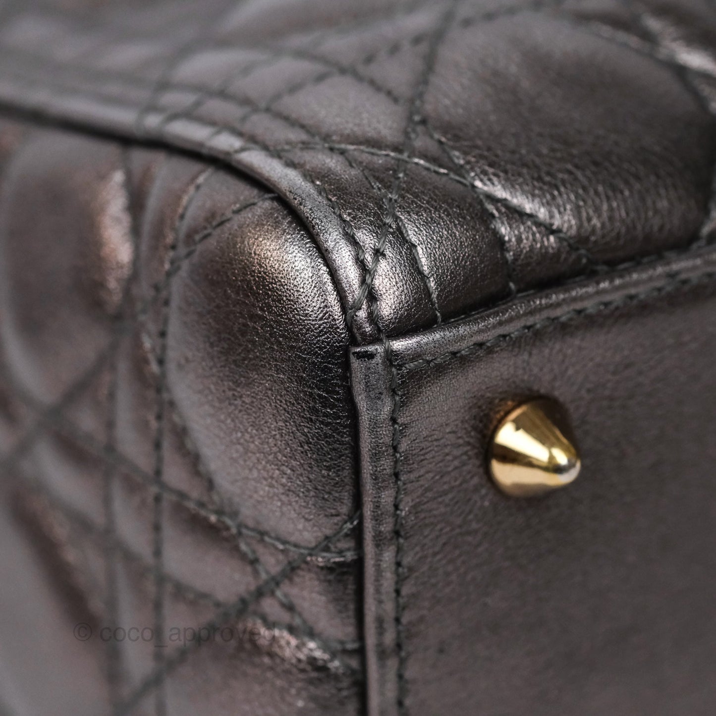 Christian Dior Medium Lady Dior Metallic Dark Grey Lambskin Gold Hardware