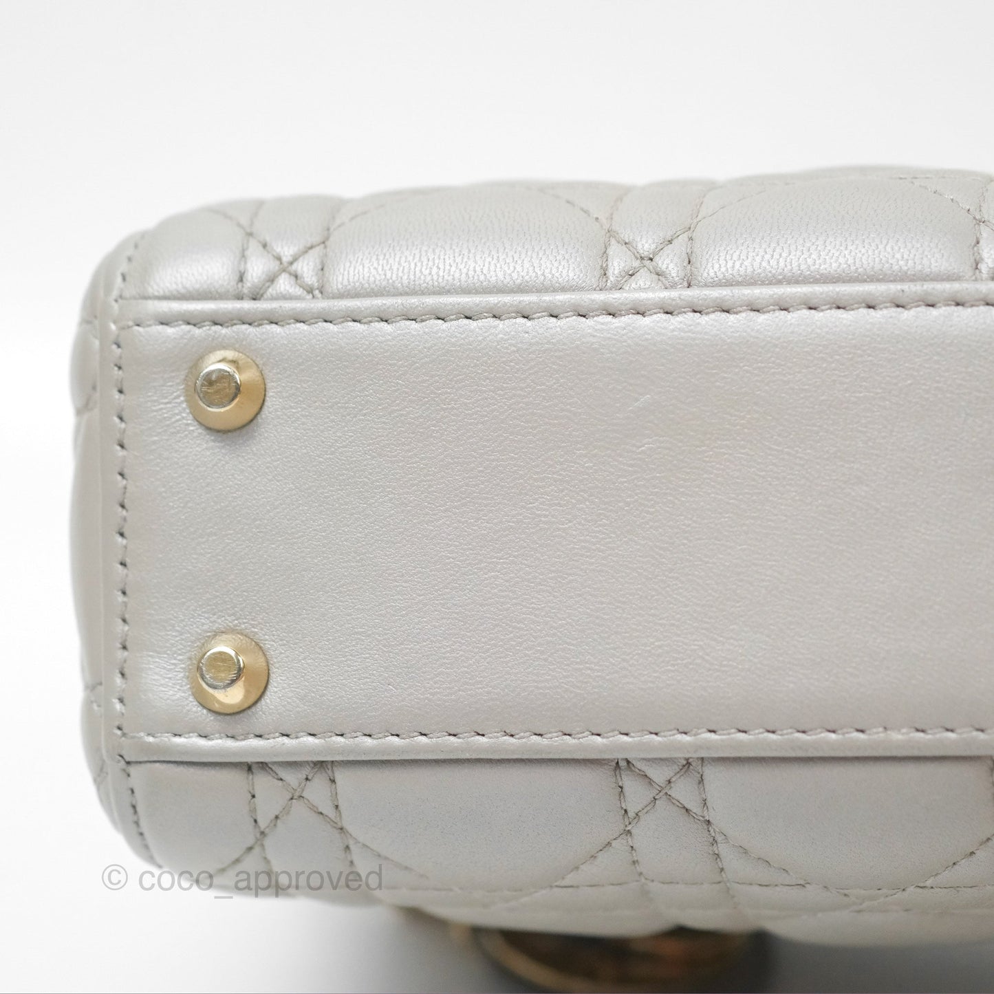 Christian Dior Mini Lady Dior Iridescent Light Grey Cannage Lambskin Gold Hardware