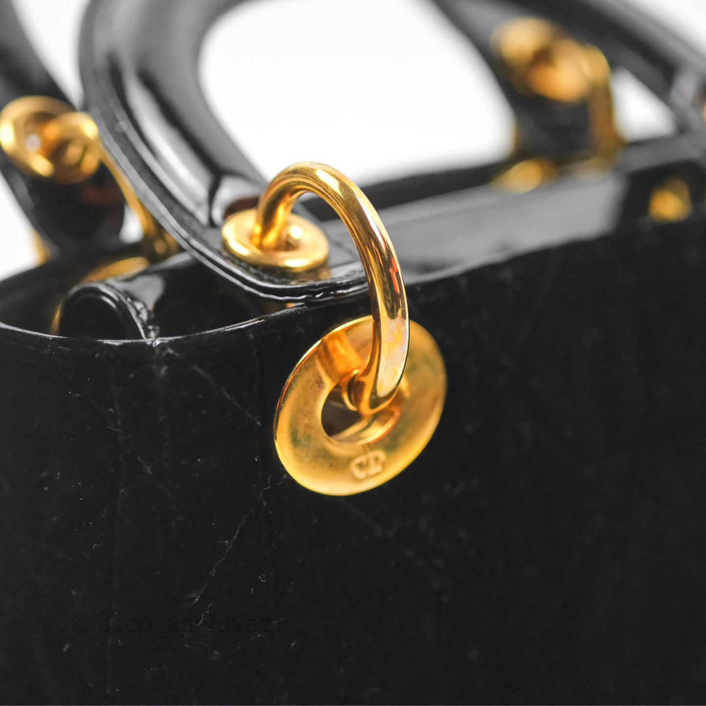 Dior Mini Lady Dior Cannage Black Suede Patent Gold Hardware