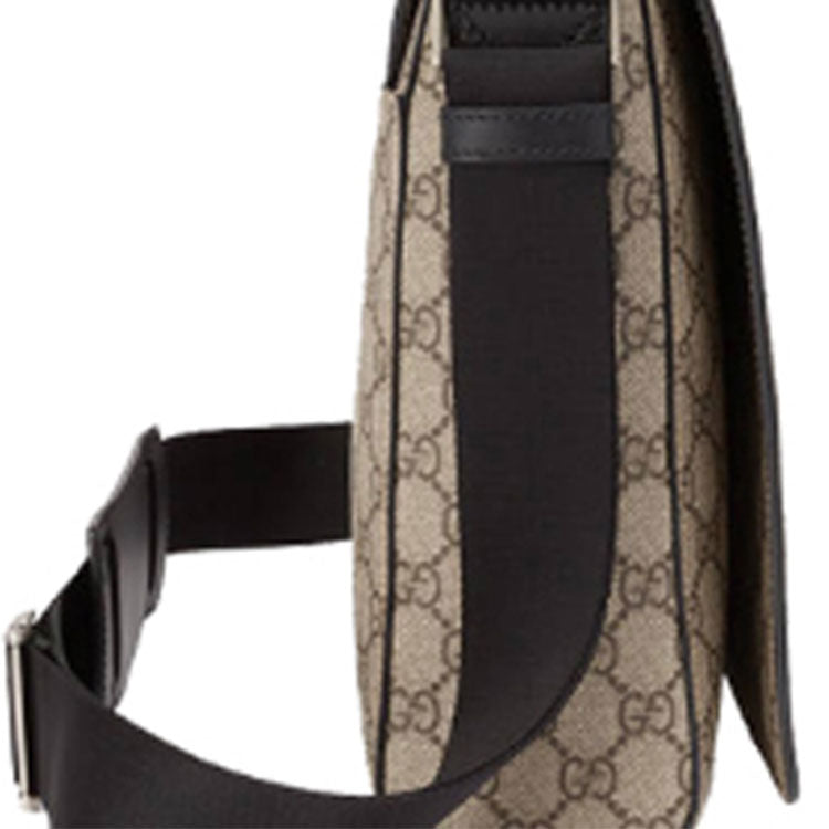 GUCCI Logo Stripe Webbing Leather Logo Canvas Shoulder Messenger Bag / Black 475432-KHNGN-9692
