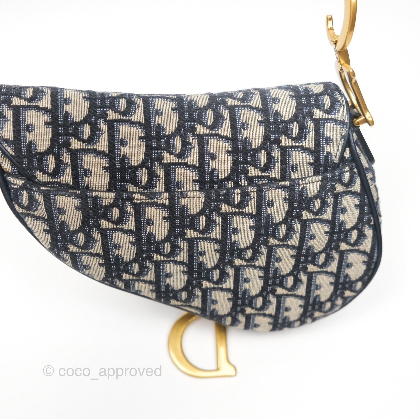 Christian Dior Mini Saddle Bag Blue Oblique Jacquard Gold Hardware