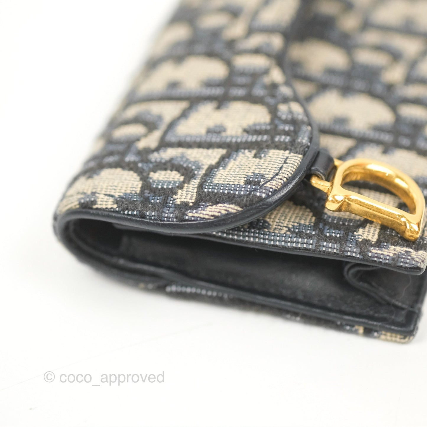 Christian Dior Saddle Flap Card Holder Blue Dior Oblique Jacquard