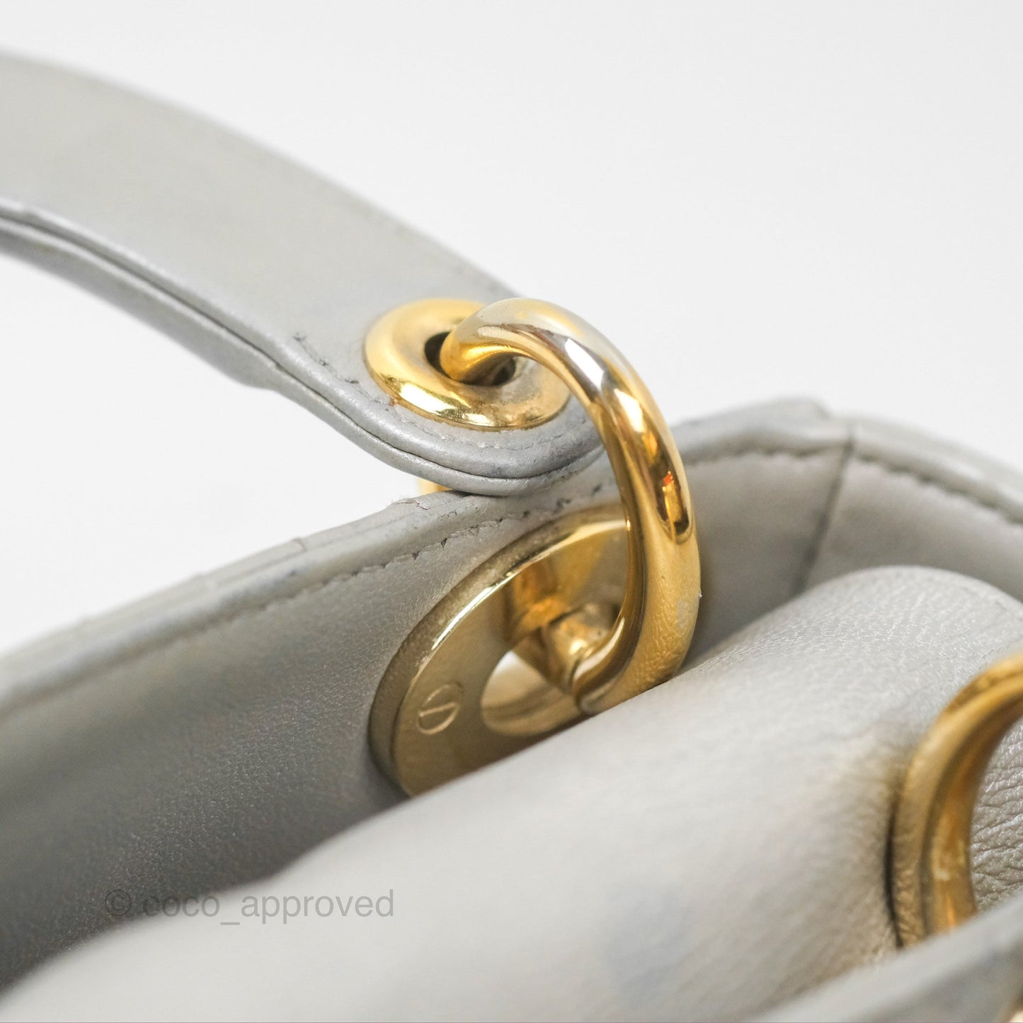 Christian Dior Mini Lady Dior Iridescent Light Grey Cannage Lambskin Gold Hardware
