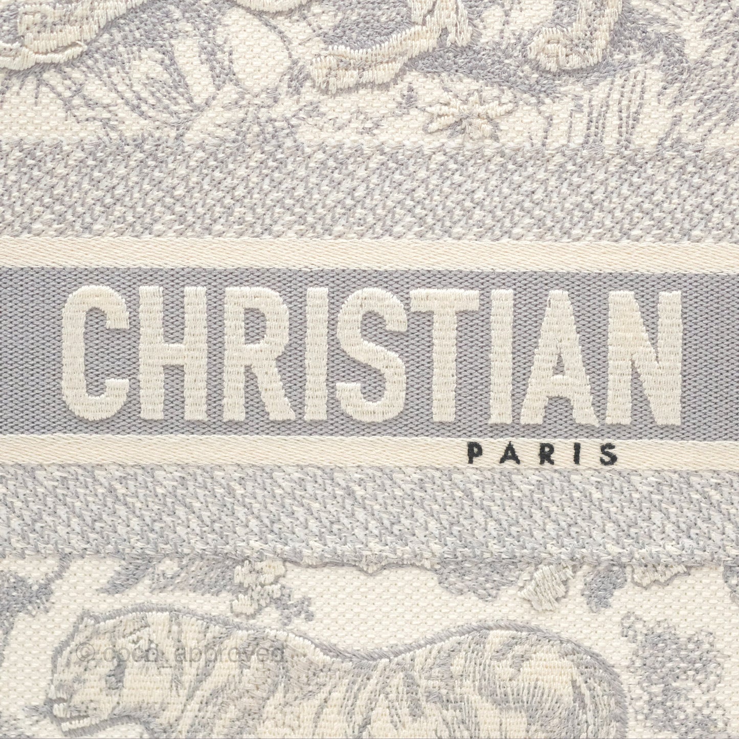 Christian Dior Medium (Old Small) Embroidered Toile De Jouy Light Grey Canvas Book Tote