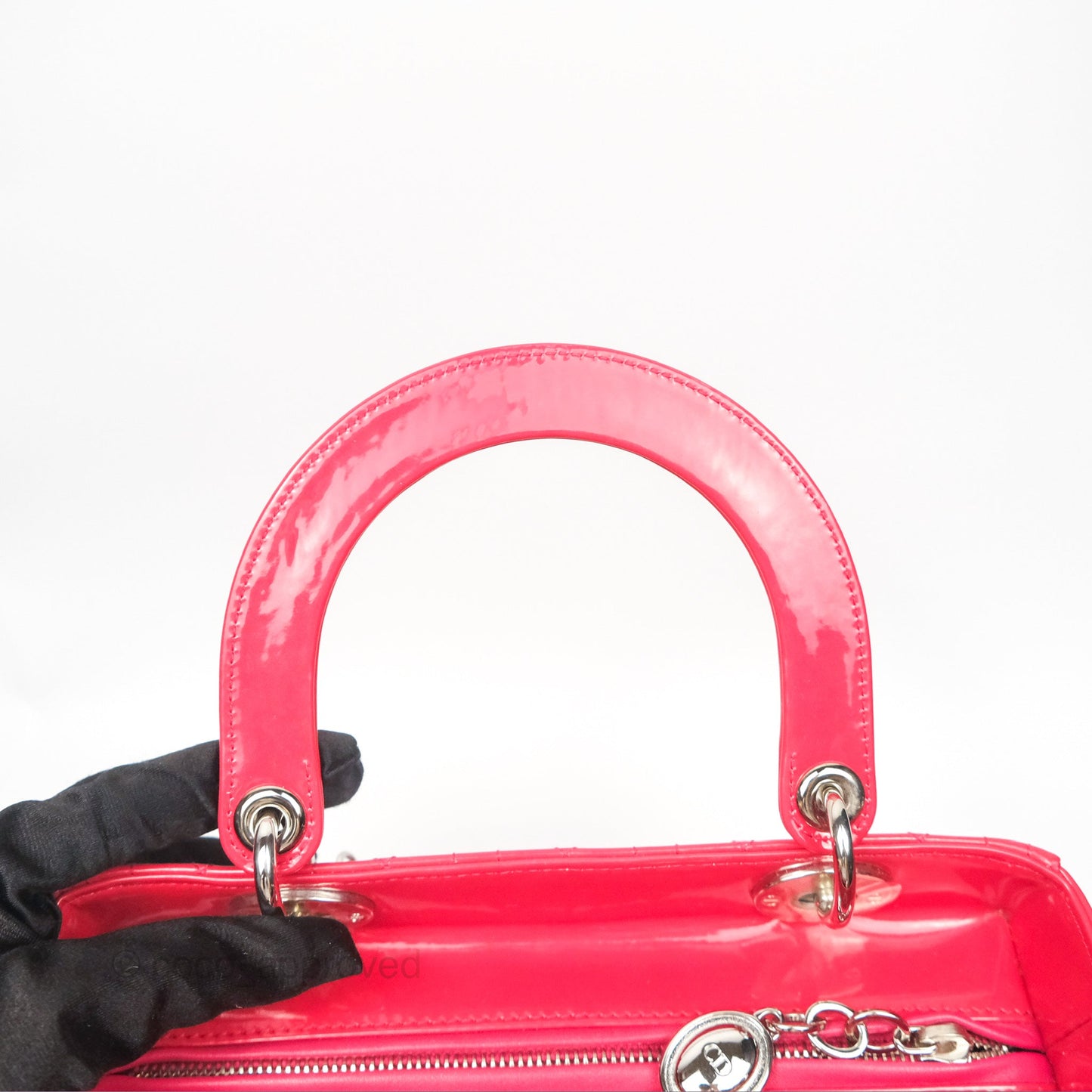 Christian Dior Medium Lady Dior Red Patent Silver Hardware