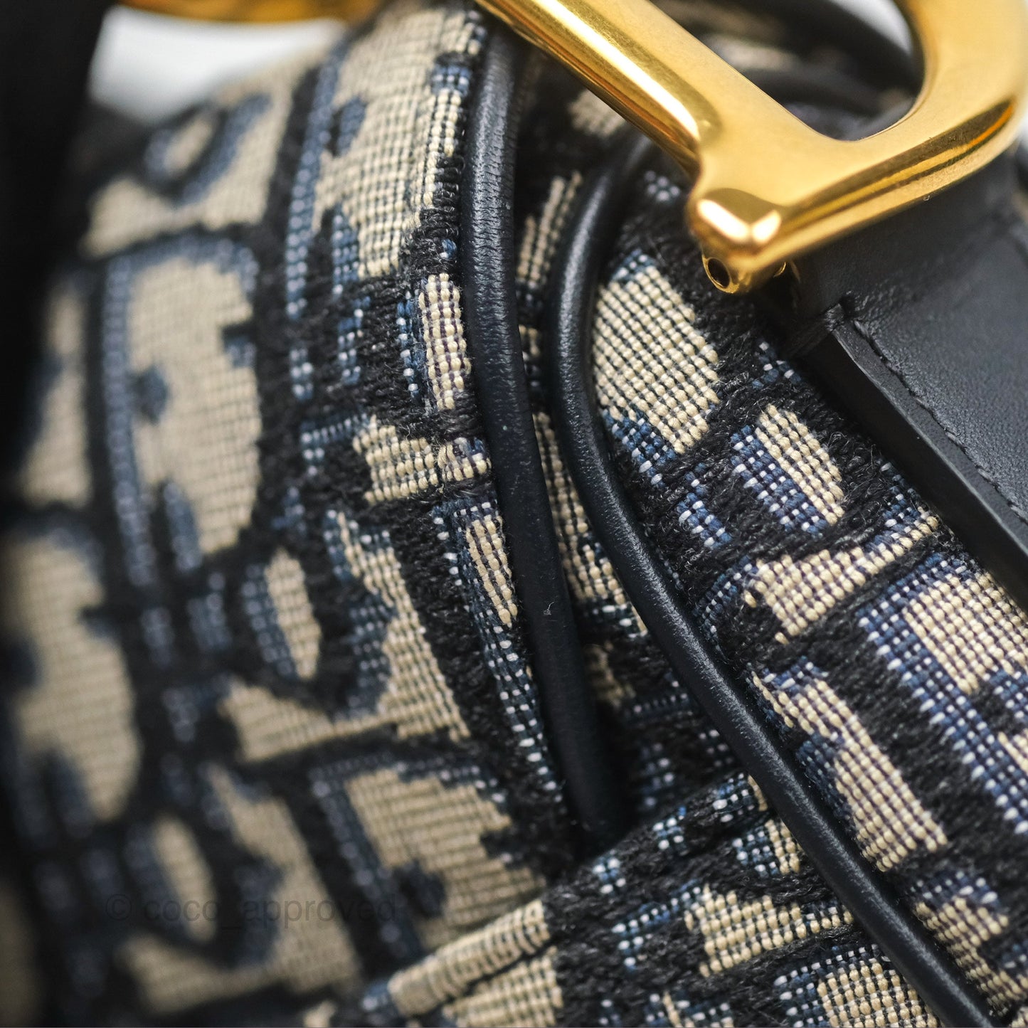 Christian Dior Saddle Bag Navy Dior Oblique Embroidery Gold Hardware