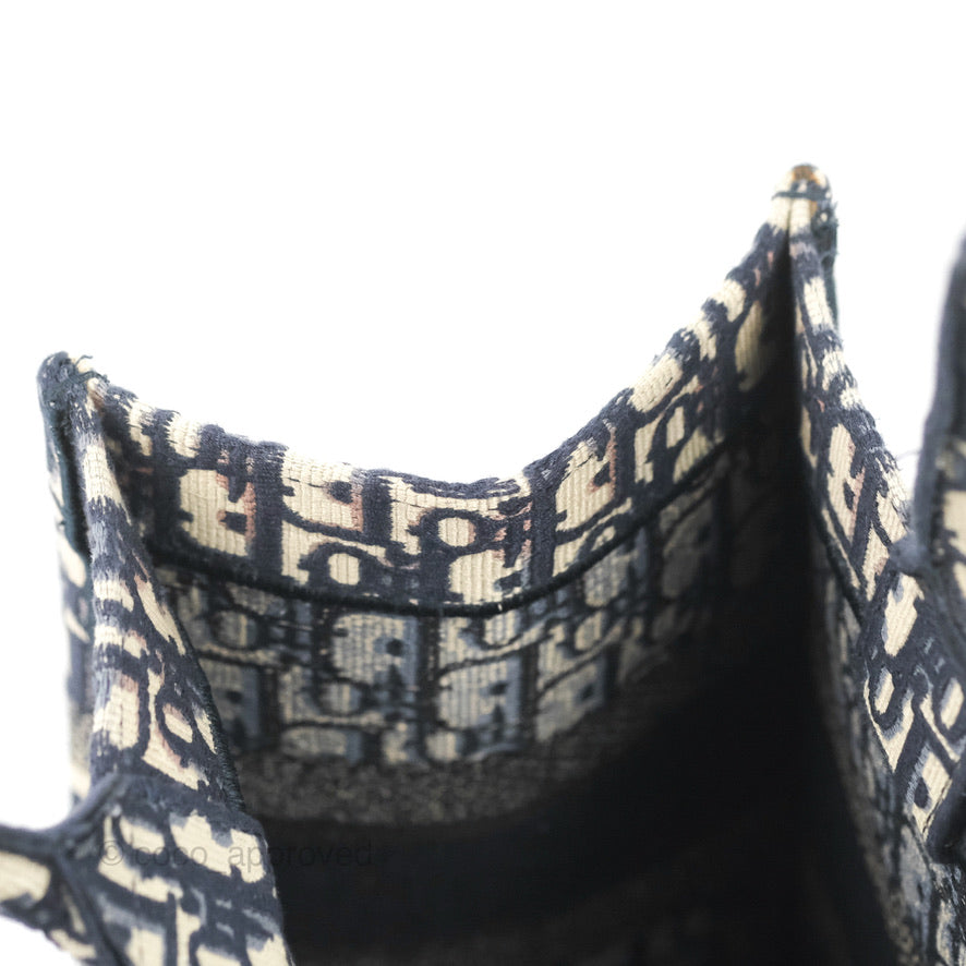 Christian Dior Medium Blue (Old Small) Dior Oblique Embroidery Canvas Book Tote