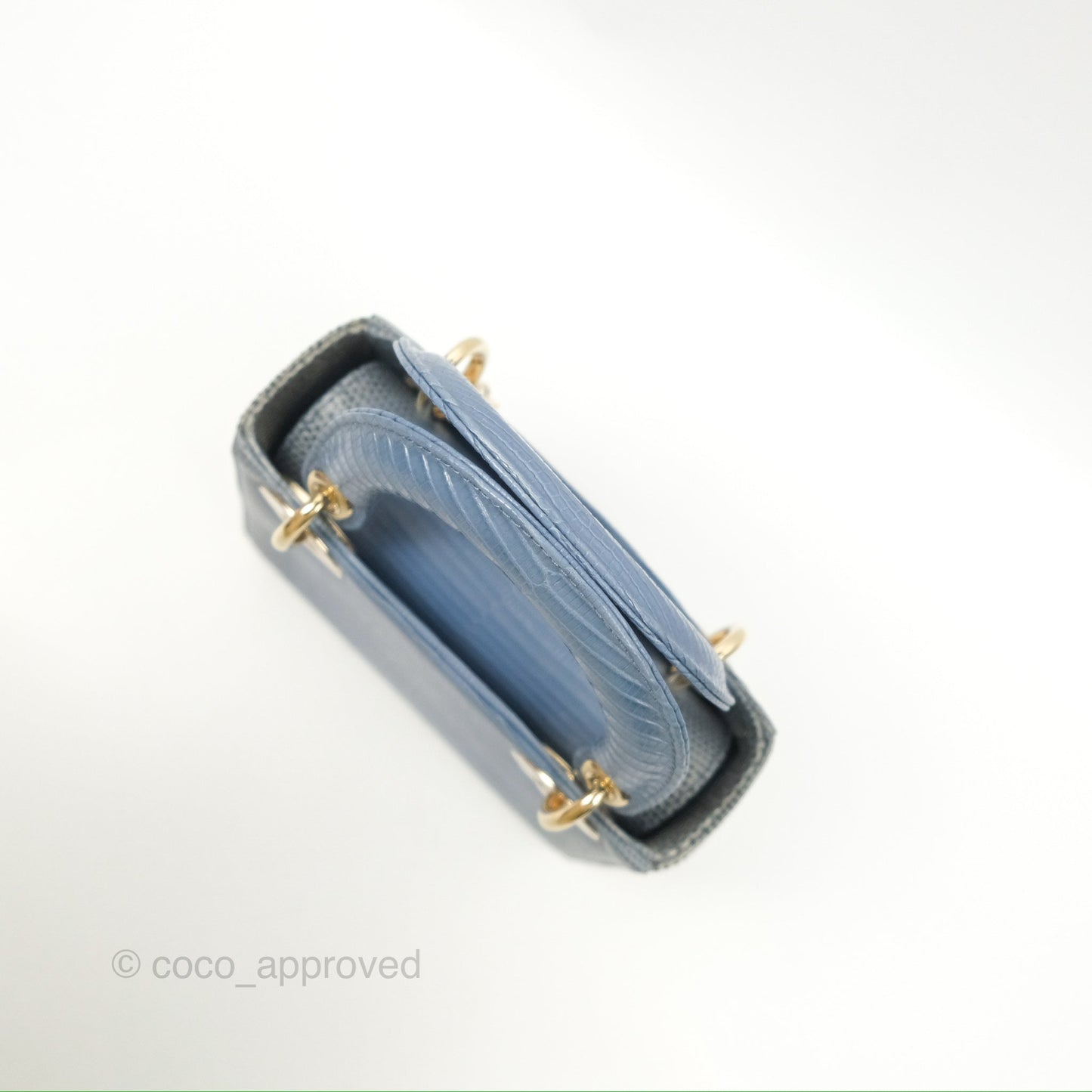 Christian Dior Mini Lady Dior Ombre Blue Lizard Gold Hardware