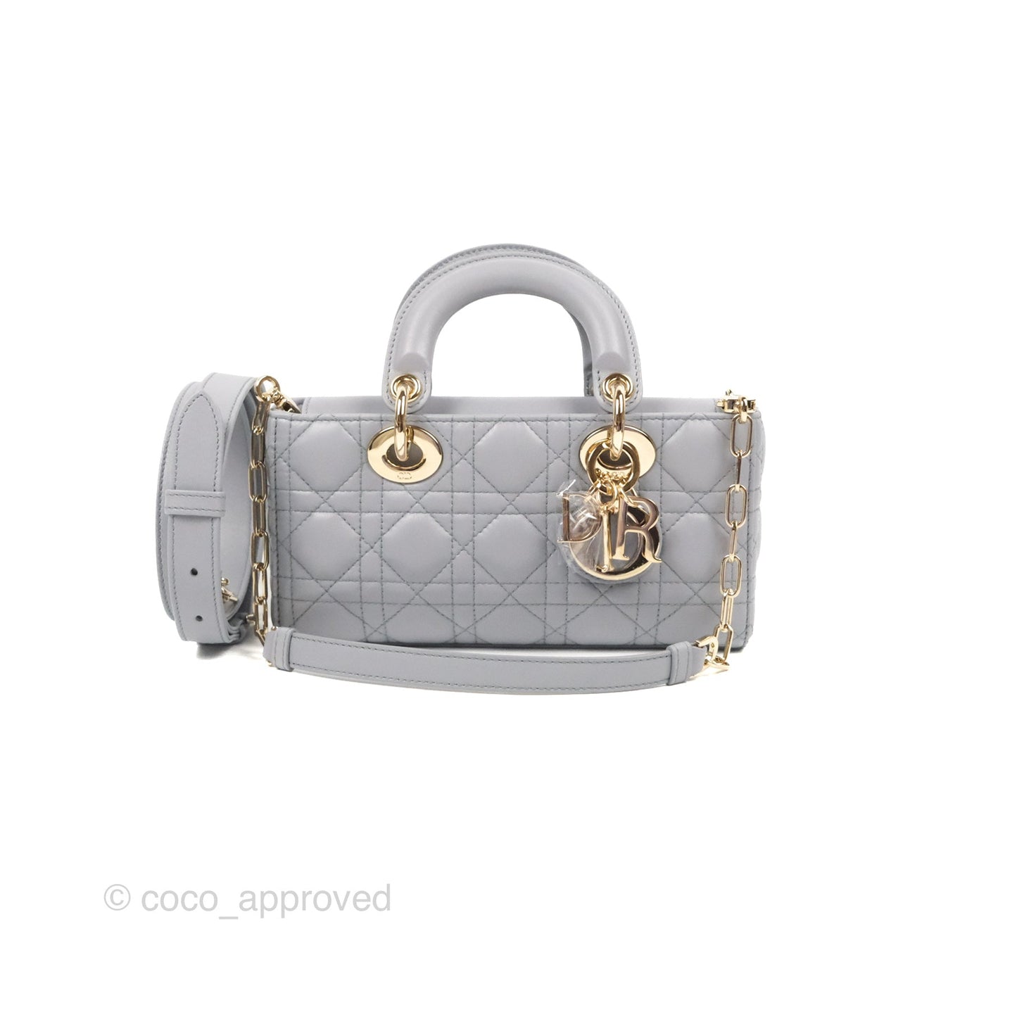 Dior Small Lady D-Joy Bag Grey Lambskin Cannage Gold Hardware
