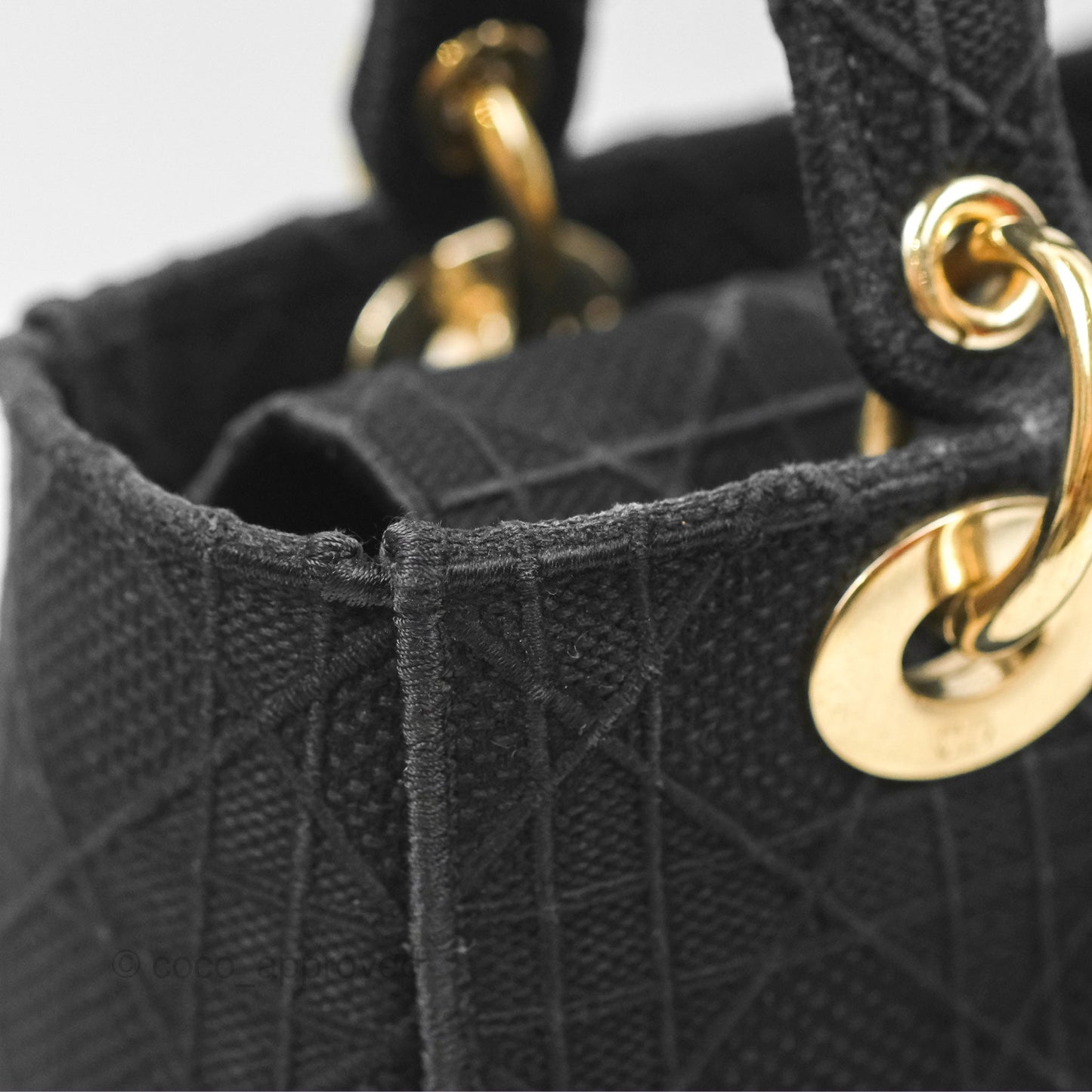 Christian Dior Medium Lady D-Lite Bag Black Cannage Embroidery Gold Hardware