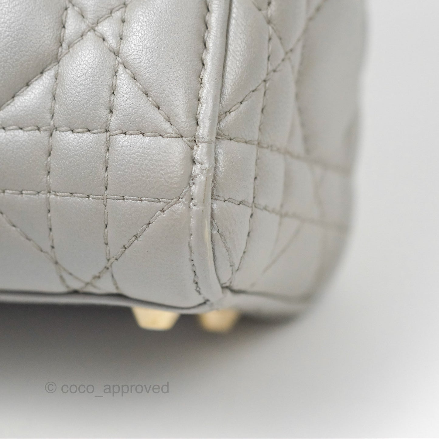 Christian Dior Mini Lady Dior Iridescent Light Grey Cannage Lambskin Gold Hardware