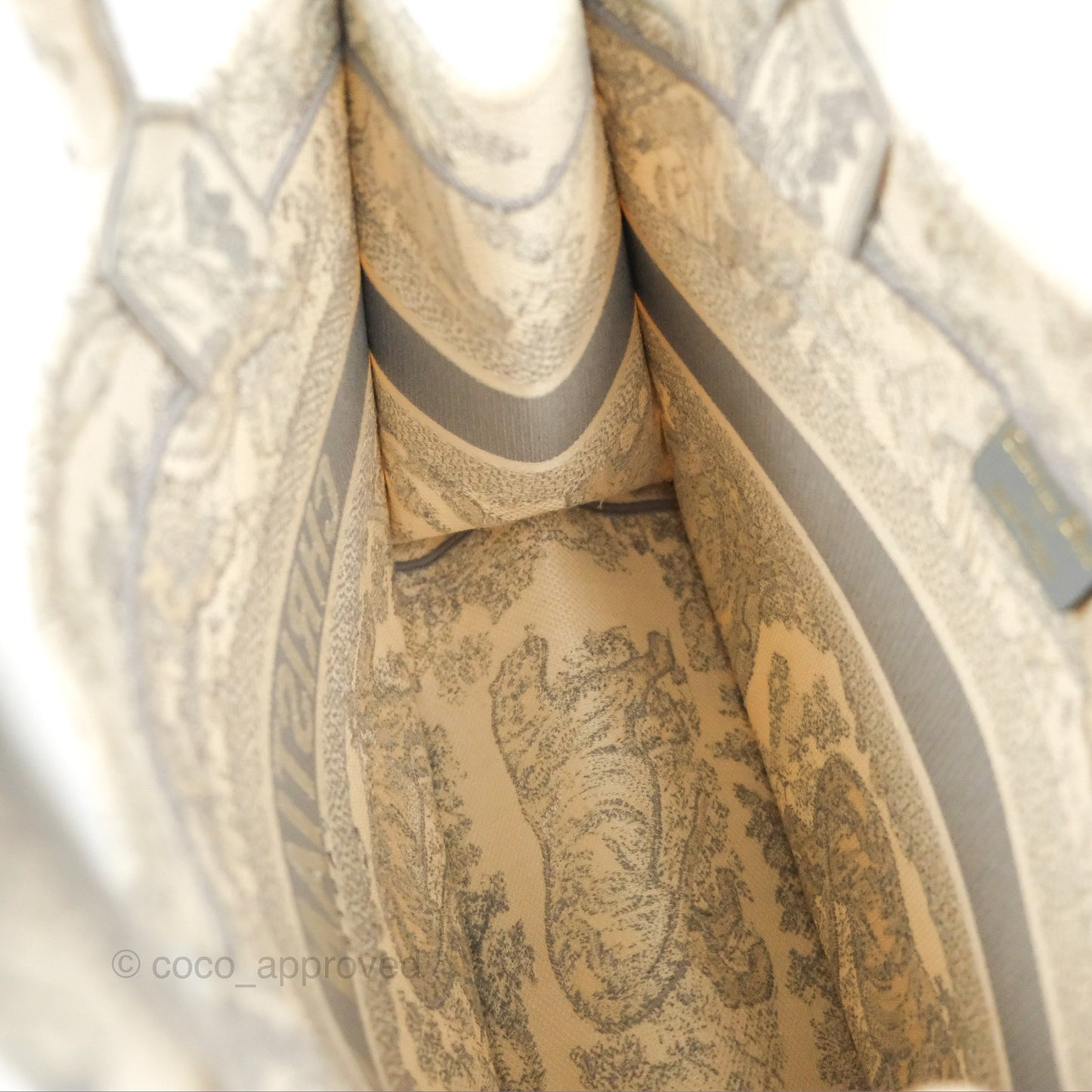 Christian Dior Medium (Old Small) Embroidered Toile De Jouy Light Grey Canvas Book Tote