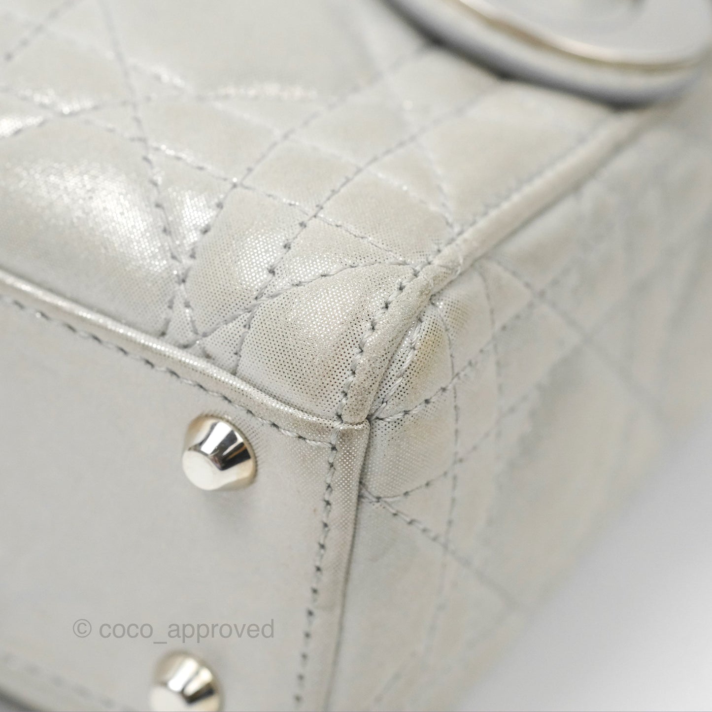 Christian Dior Mini Lady Dior Metallic Silver Nubuck Silver Hardware