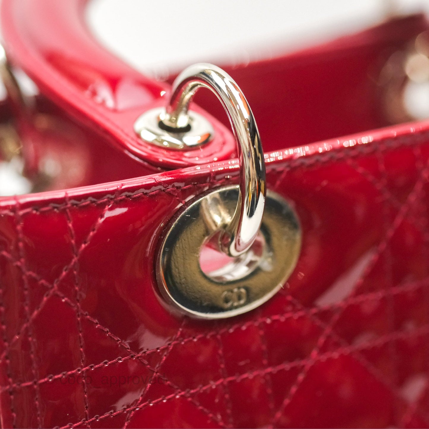 Christian Dior Medium Lady Dior Red Patent Silver Hardware