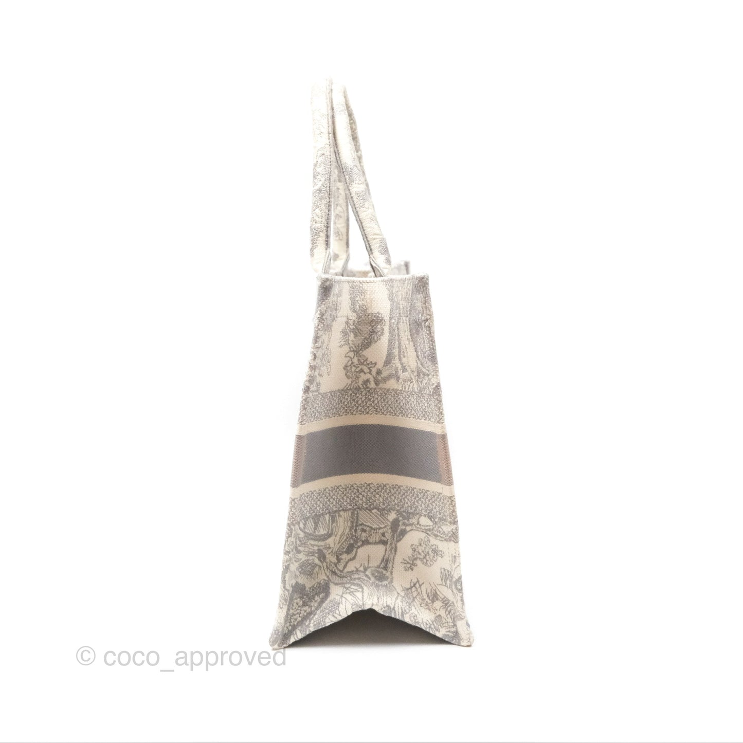 Christian Dior Medium (Old Small) Embroidered Toile De Jouy Light Grey Canvas Book Tote