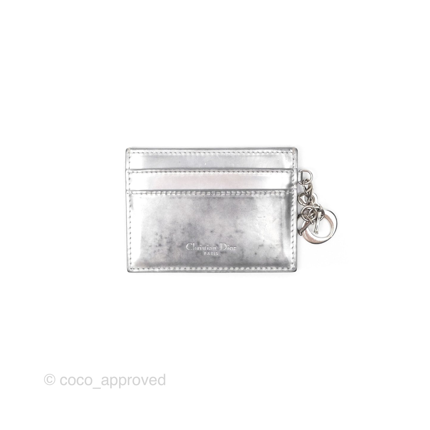 Christian Dior Metallic Sliver Card Holder Silver Hardware