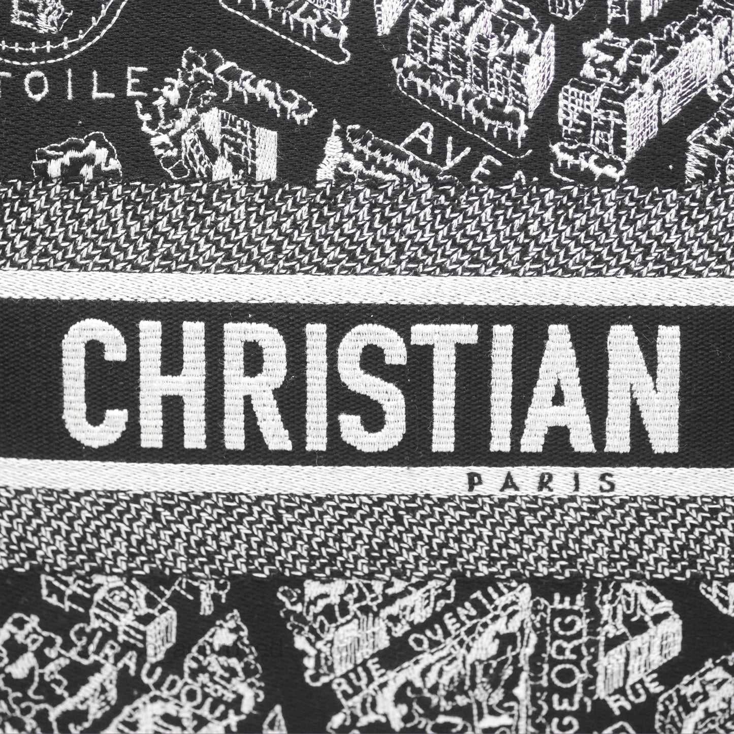 Christian Dior Large Dior Black and White Plan de Paris Embroidery Book Tote