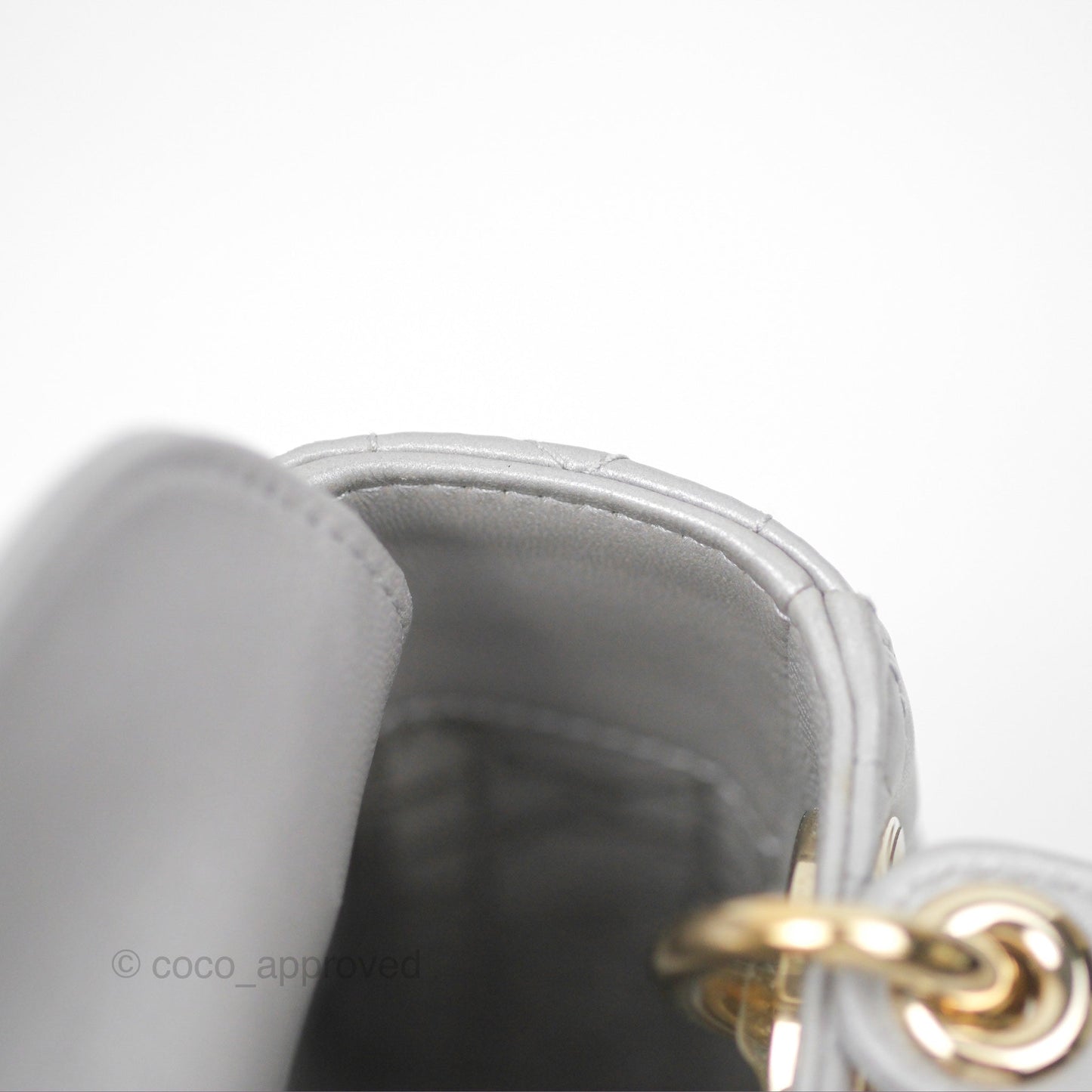 Christian Dior Lambskin Cannage Mini Lady Dior Iridescent Grey Gold Hardware