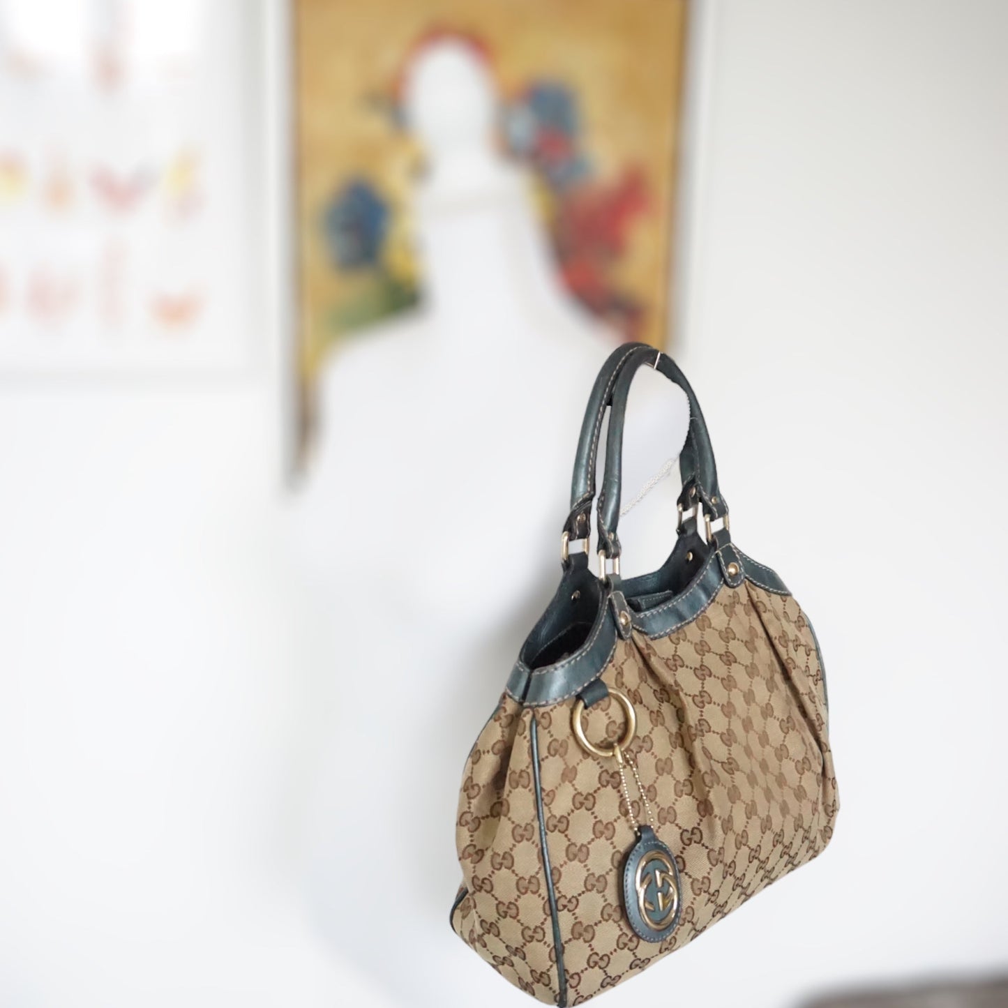 Gucci Skuldertaske Blå Læder