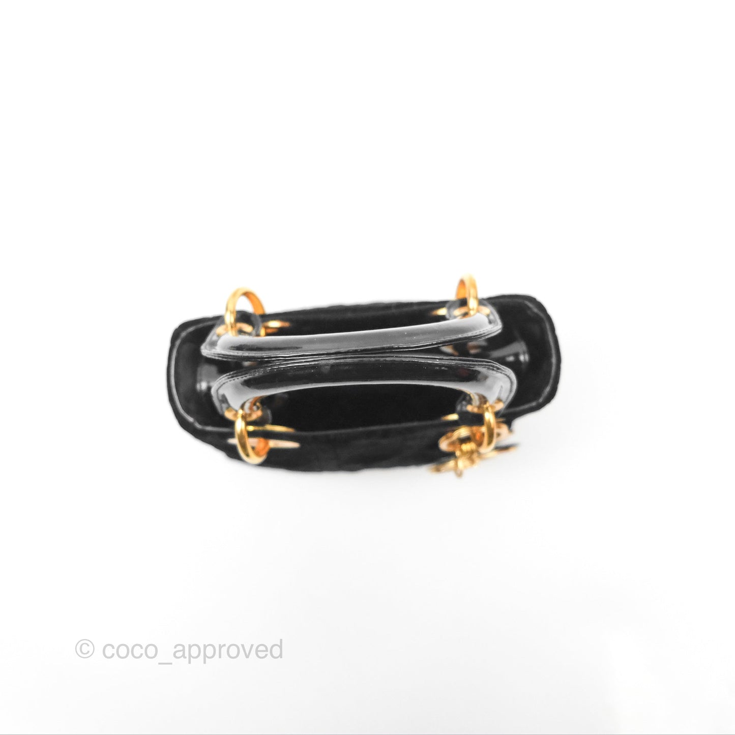 Dior Mini Lady Dior Cannage Black Suede Patent Gold Hardware