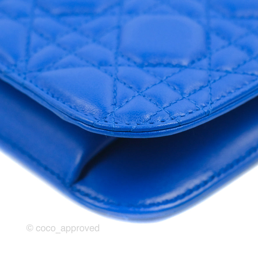 Christian Dior Large Dioraddict Flap Bag Blue Cannage Lambskin Aged Gold Hardware