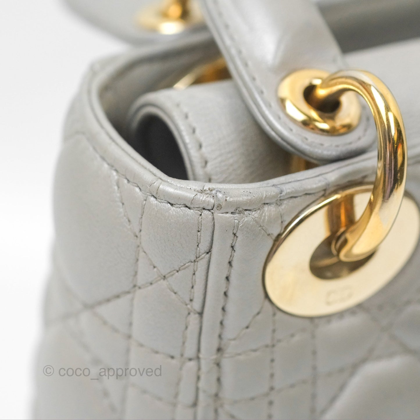 Christian Dior Mini Lady Dior Iridescent Light Grey Cannage Lambskin Gold Hardware