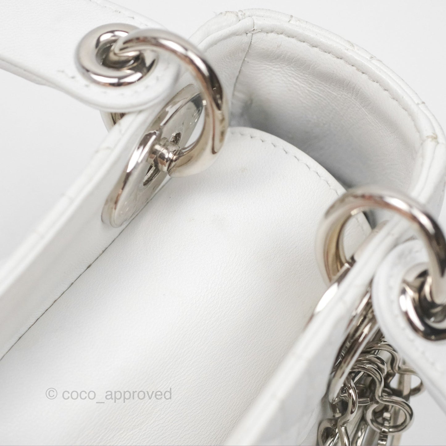 Christian Dior Cannage Mini Lady Dior White Silver Hardware
