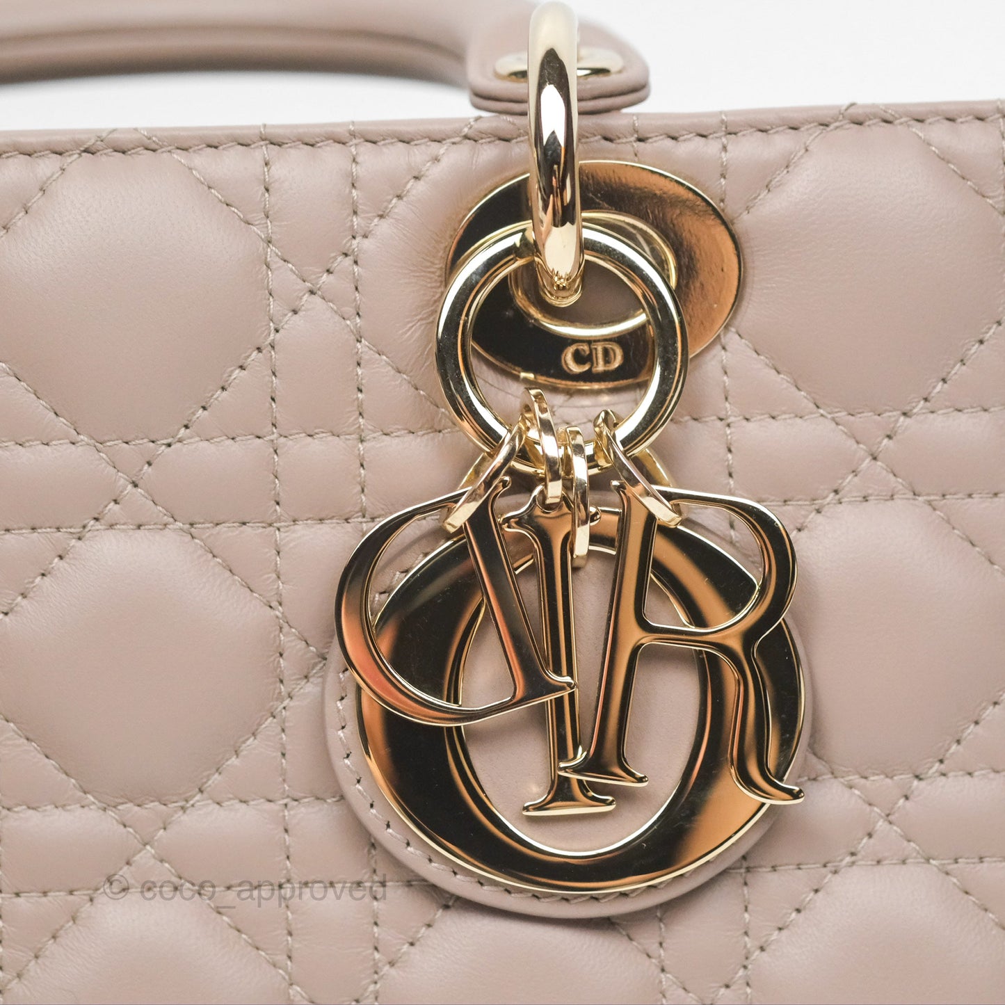 Christian Dior Medium Lady D-Joy Bag Warm Taupe Lambskin Gold Hardware