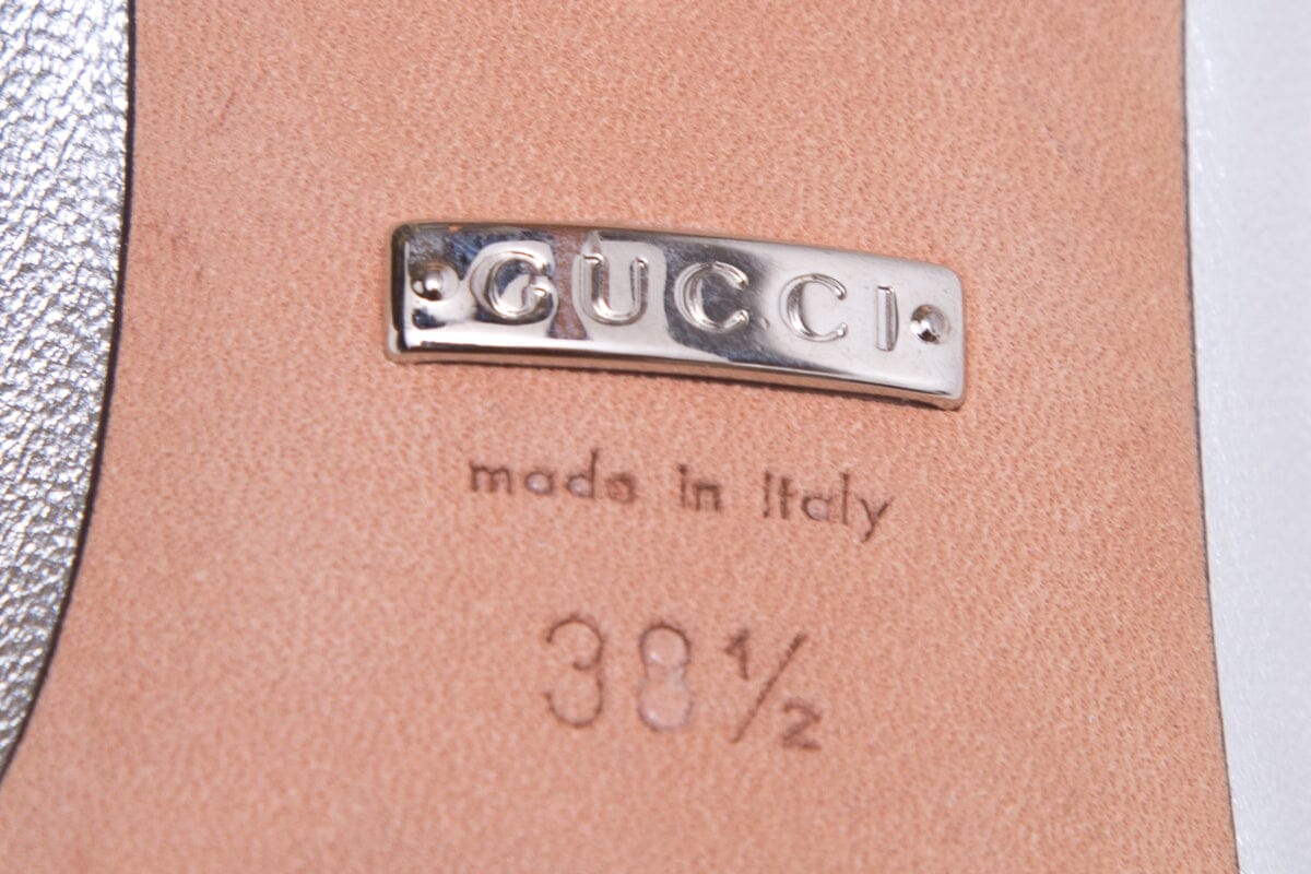 Gucci Metallic Silver Embellished Toe Heels SZ 38.5