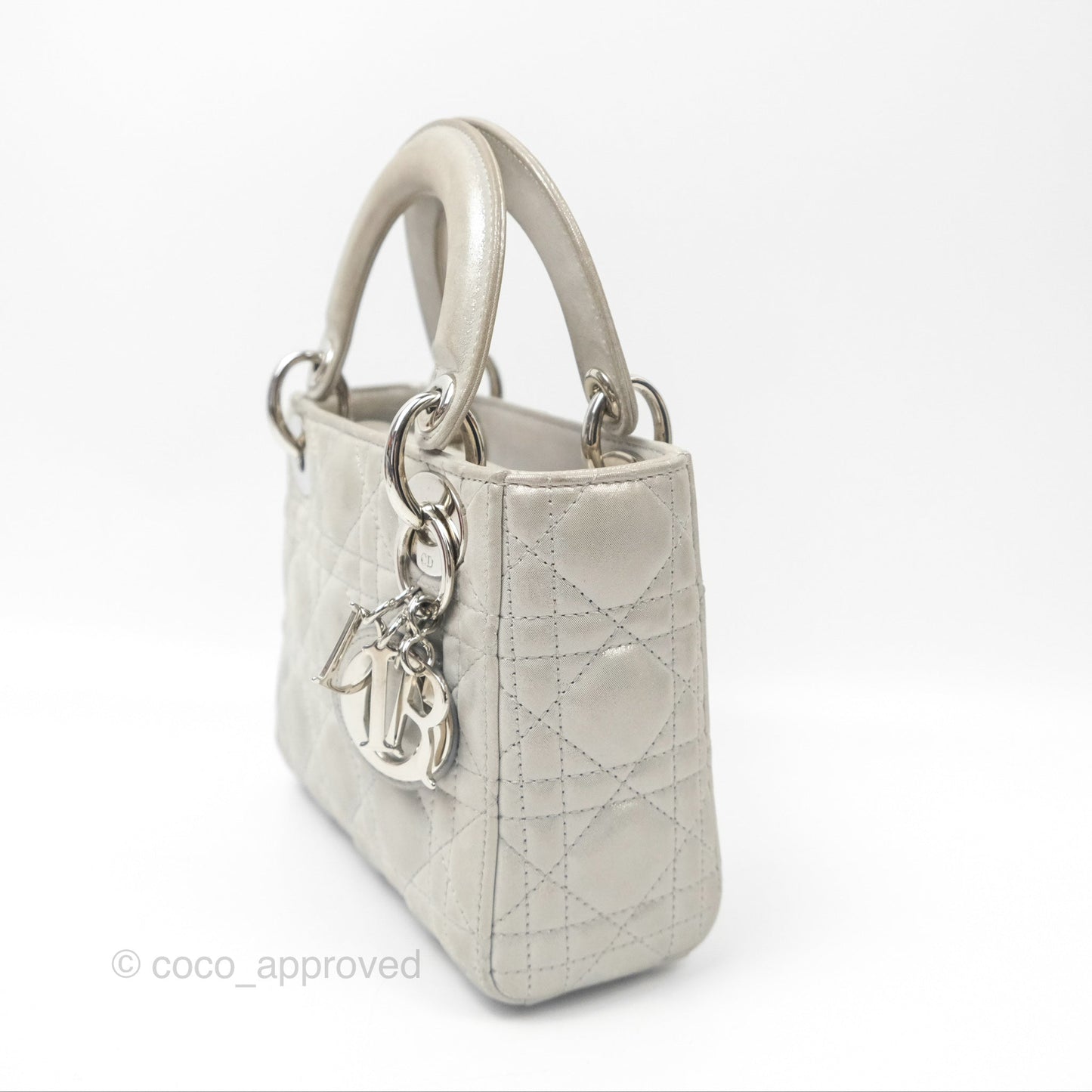 Christian Dior Mini Lady Dior Metallic Silver Nubuck Silver Hardware