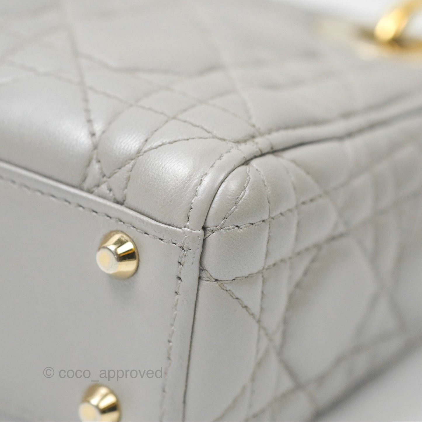 Christian Dior Mini Lady Dior Iridescent Light Grey Cannage Lambskin Gold Hardware