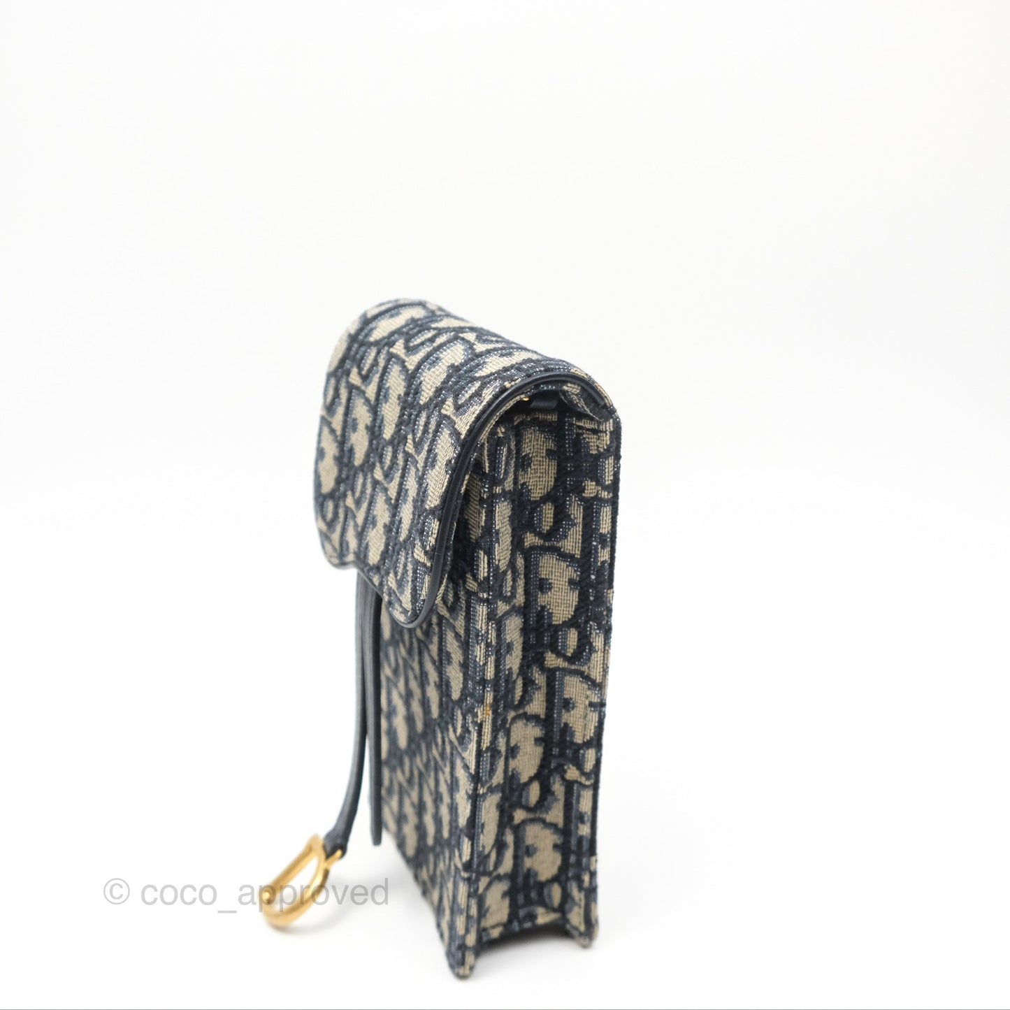 Dior Vertical Saddle Phone Holder Navy Oblique Canvas