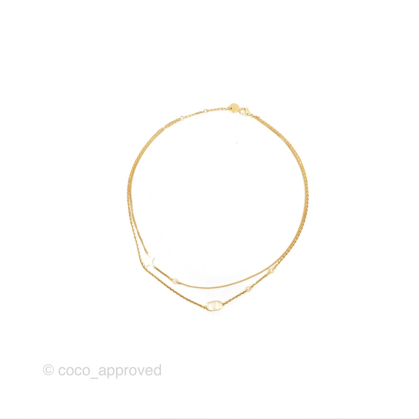 Christian Dior Petit CD Double Necklace Crystals Gold Tone
