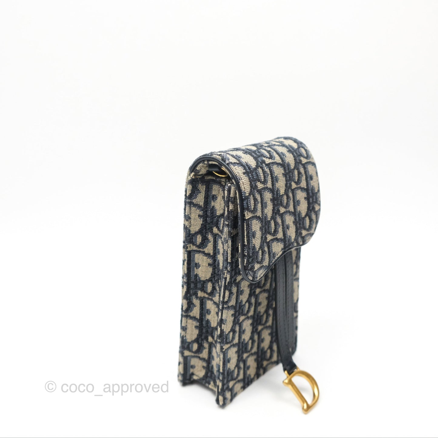 Dior Vertical Saddle Phone Holder Navy Oblique Canvas