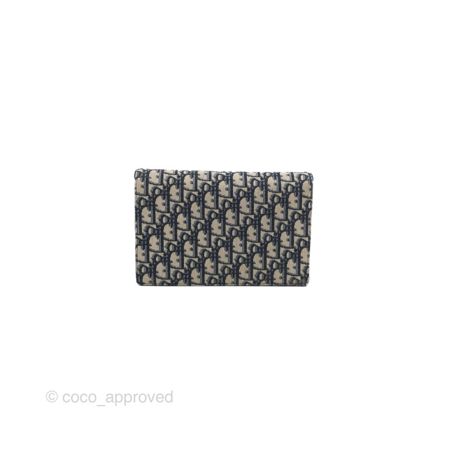 Christian Dior Saddle Chain Pouch Navy Oblique Jacquard