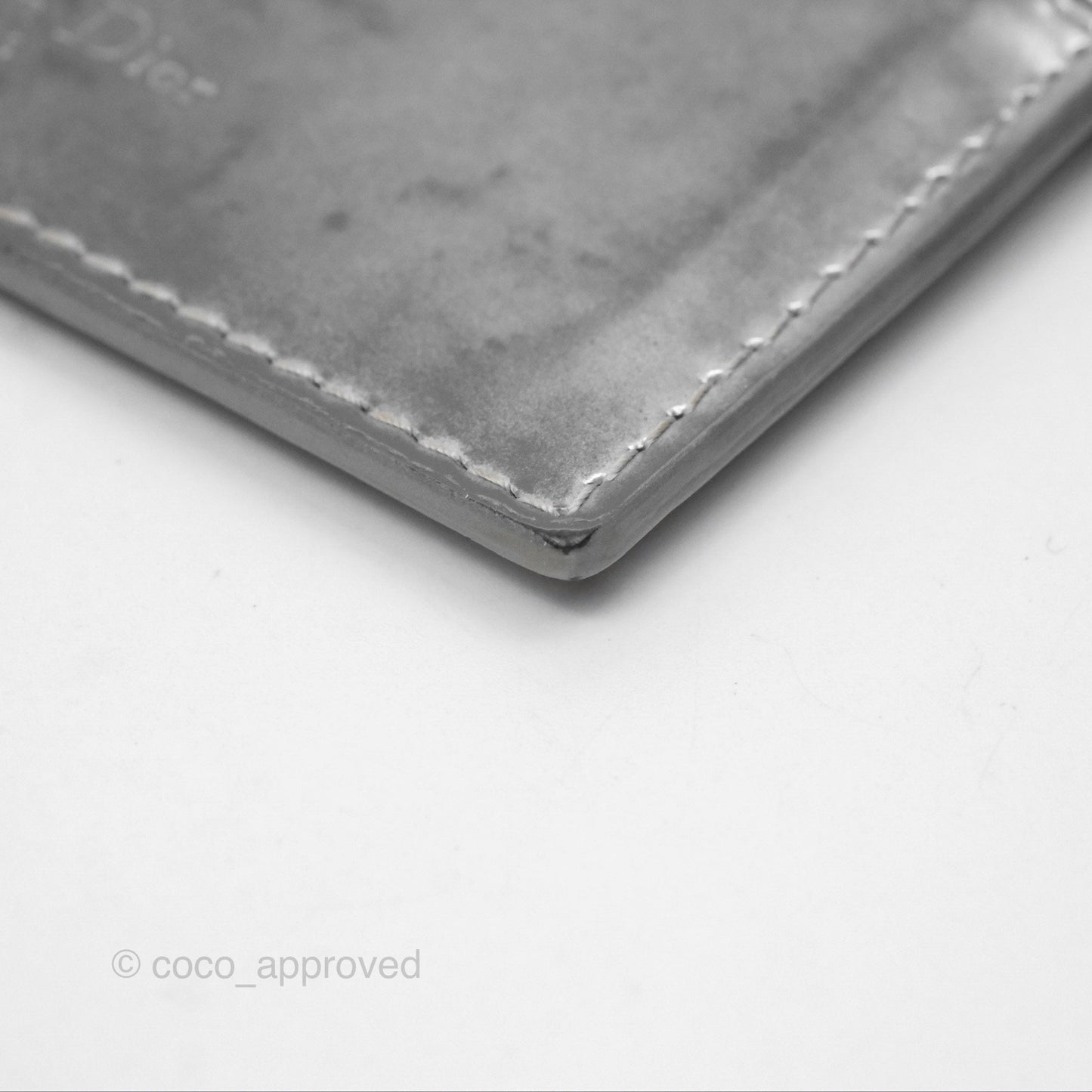 Christian Dior Metallic Sliver Card Holder Silver Hardware