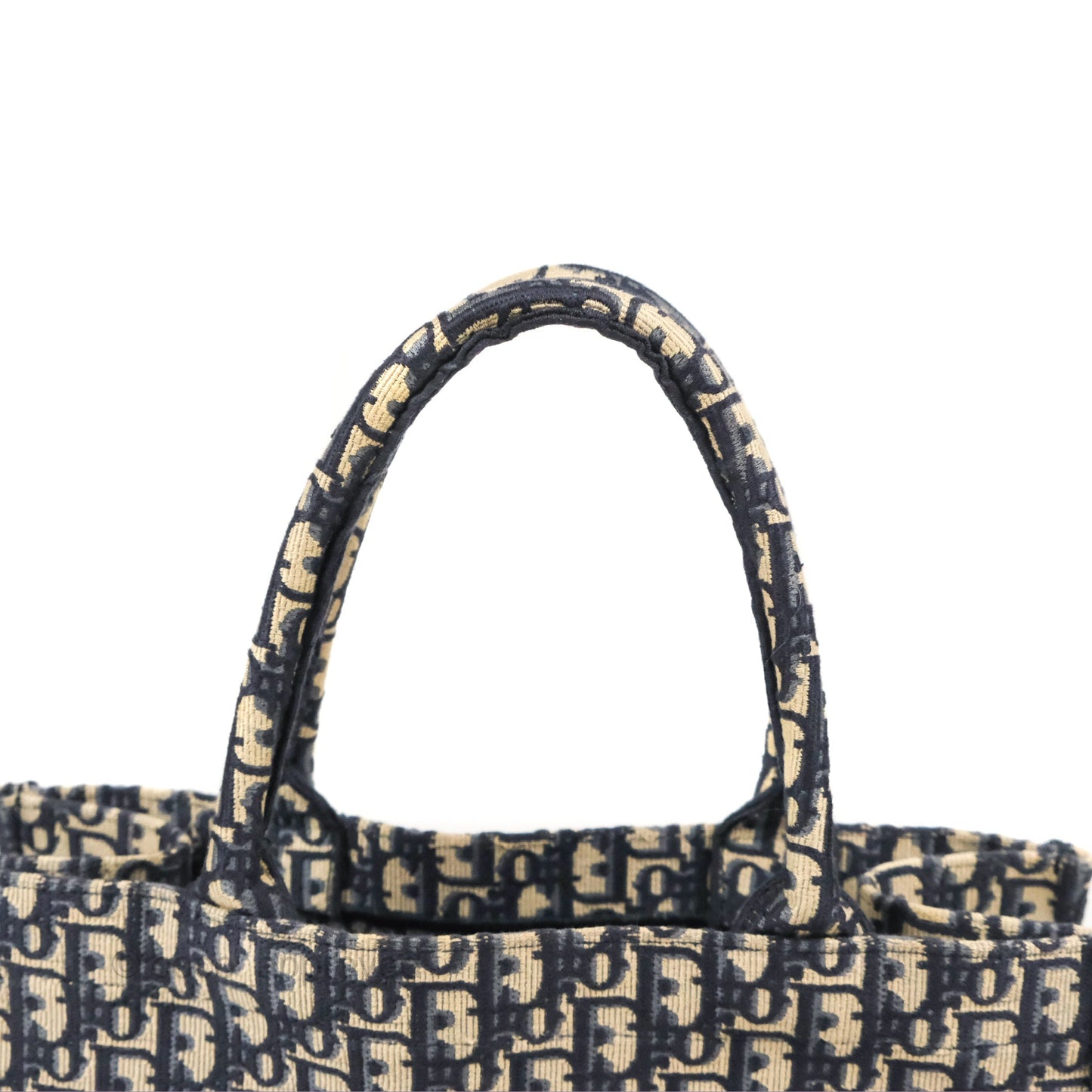 Christian Dior Medium (Old Small) Dior Navy Oblique Embroidery Canvas Book Tote