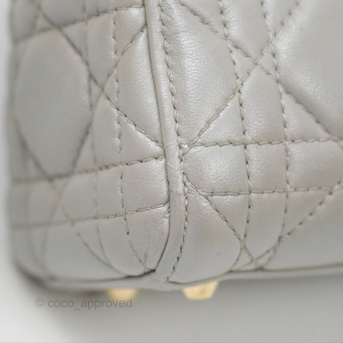 Christian Dior Mini Lady Dior Iridescent Light Grey Cannage Lambskin Gold Hardware