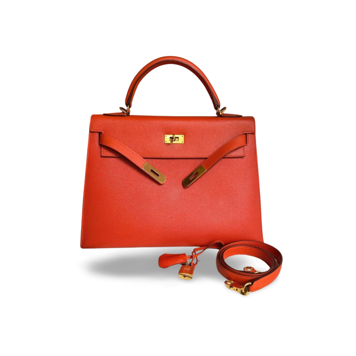 Hermes Orange Kelly 32 Sellier Bag in Epsom Leather with Gold Hardware