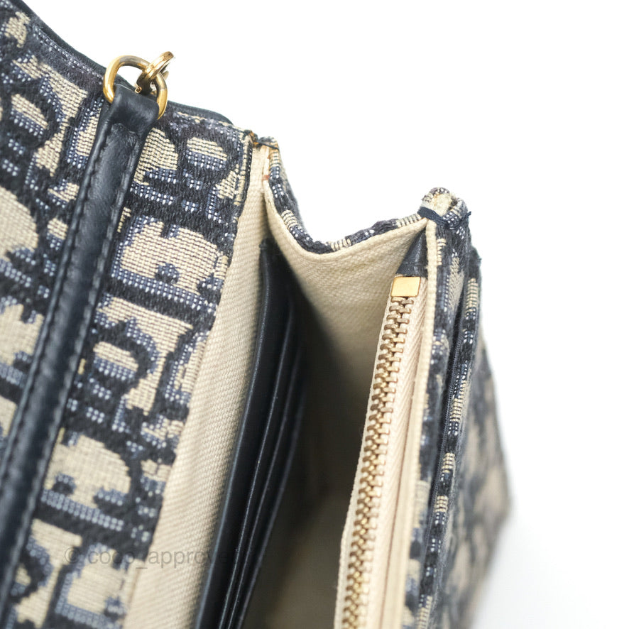 Christian Dior Saddle Chain Pouch Navy Oblique Jacquard