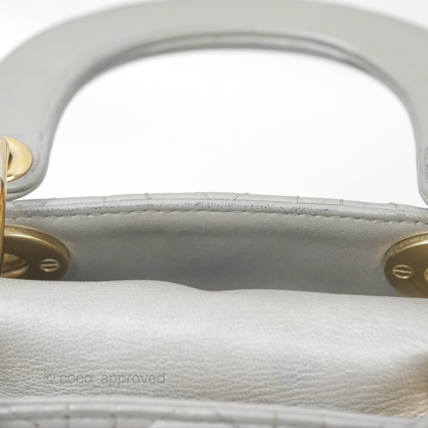 Christian Dior Mini Lady Dior Iridescent Light Grey Cannage Lambskin Gold Hardware