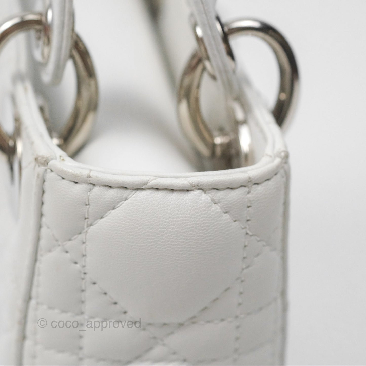 Christian Dior Cannage Mini Lady Dior White Silver Hardware
