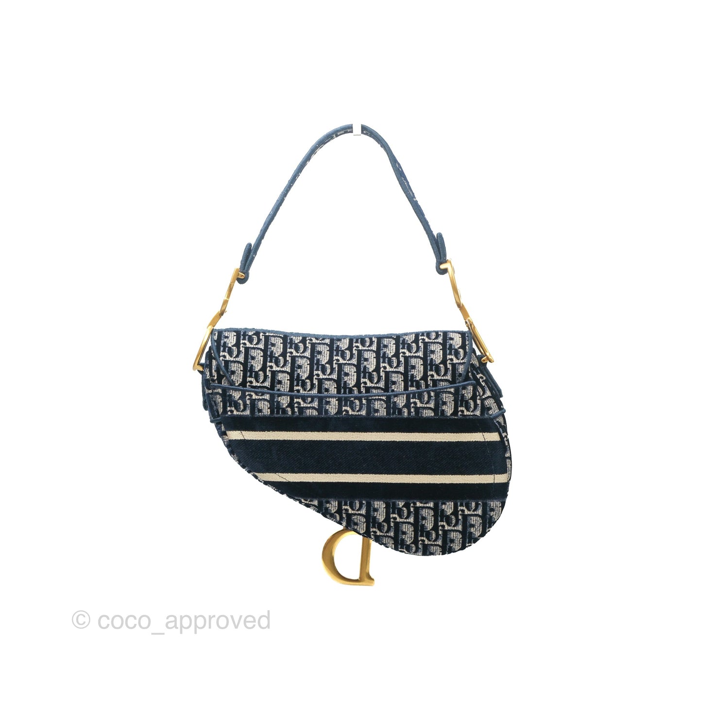 Christian Dior Saddle Bag Velvet Navy Dior Oblique Embroidery Gold Hardware